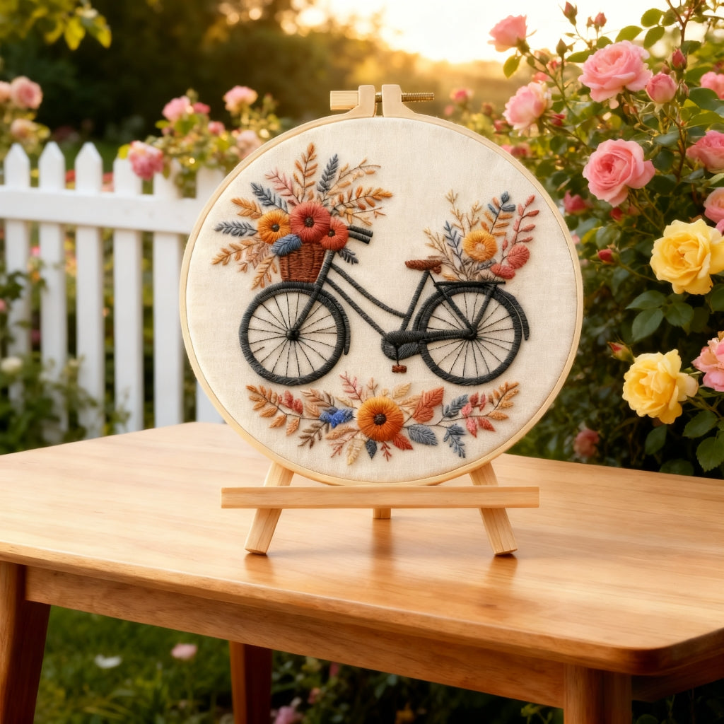Autumn Ride – Borduurset met fiets en herfstbloemen