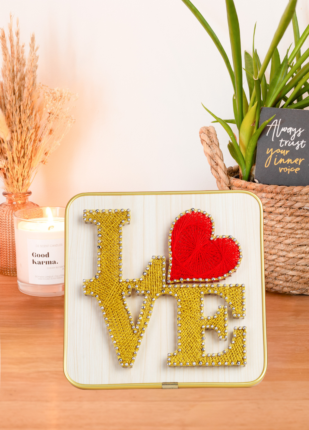Love Letters – String Art Set met warm geel en rood hart