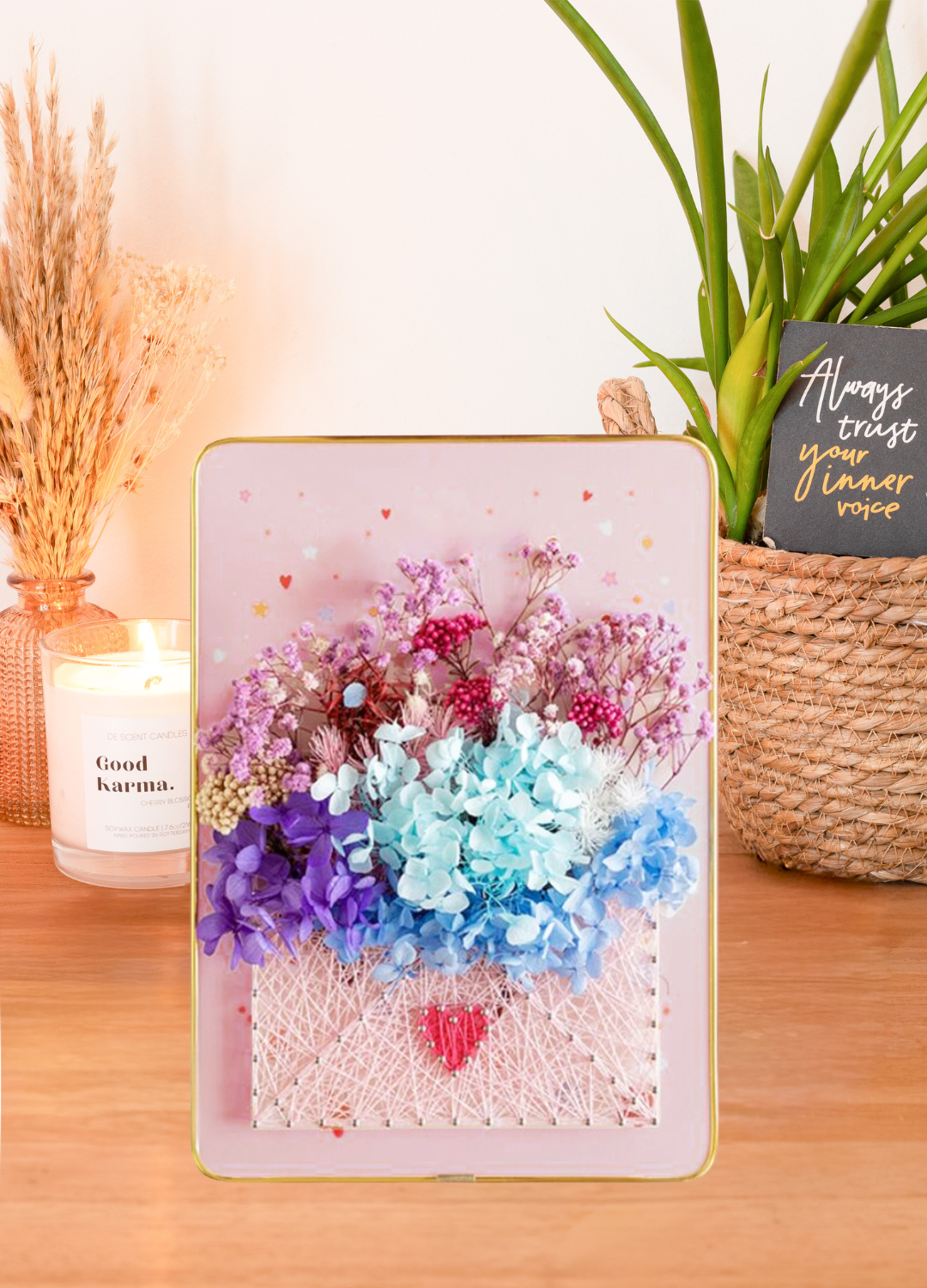 Pastel Bouquet – String Art Set met droogbloemen en ledlichtjes