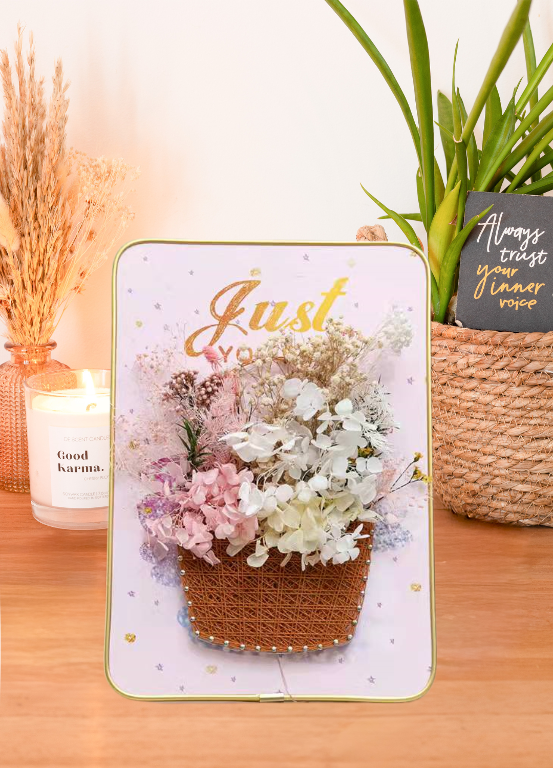 Blossom Basket - String Art Set met droogbloemen en ledlichtjes