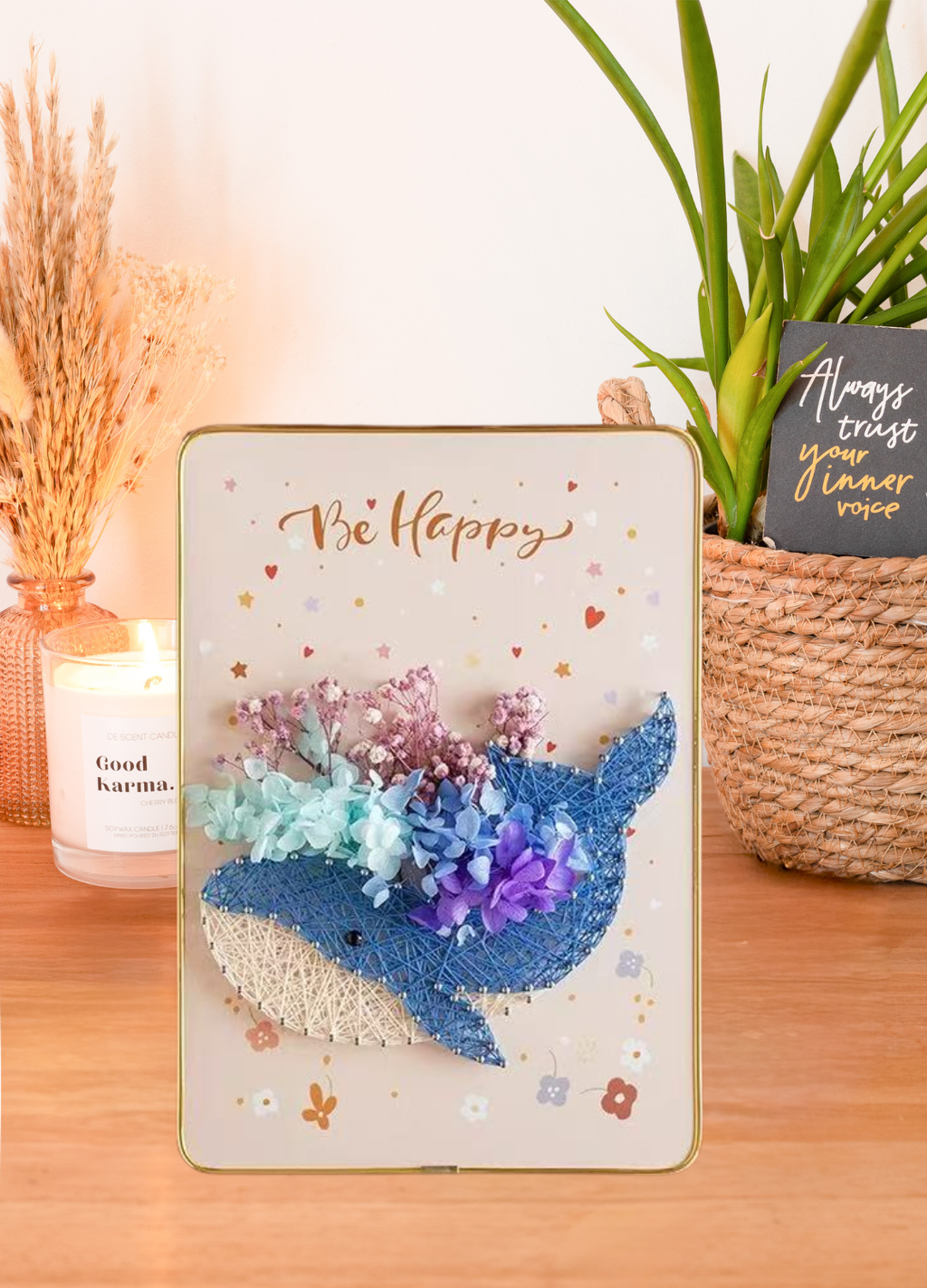Blooming Whale - String Art Set met droogbloemen en ledlichtjes