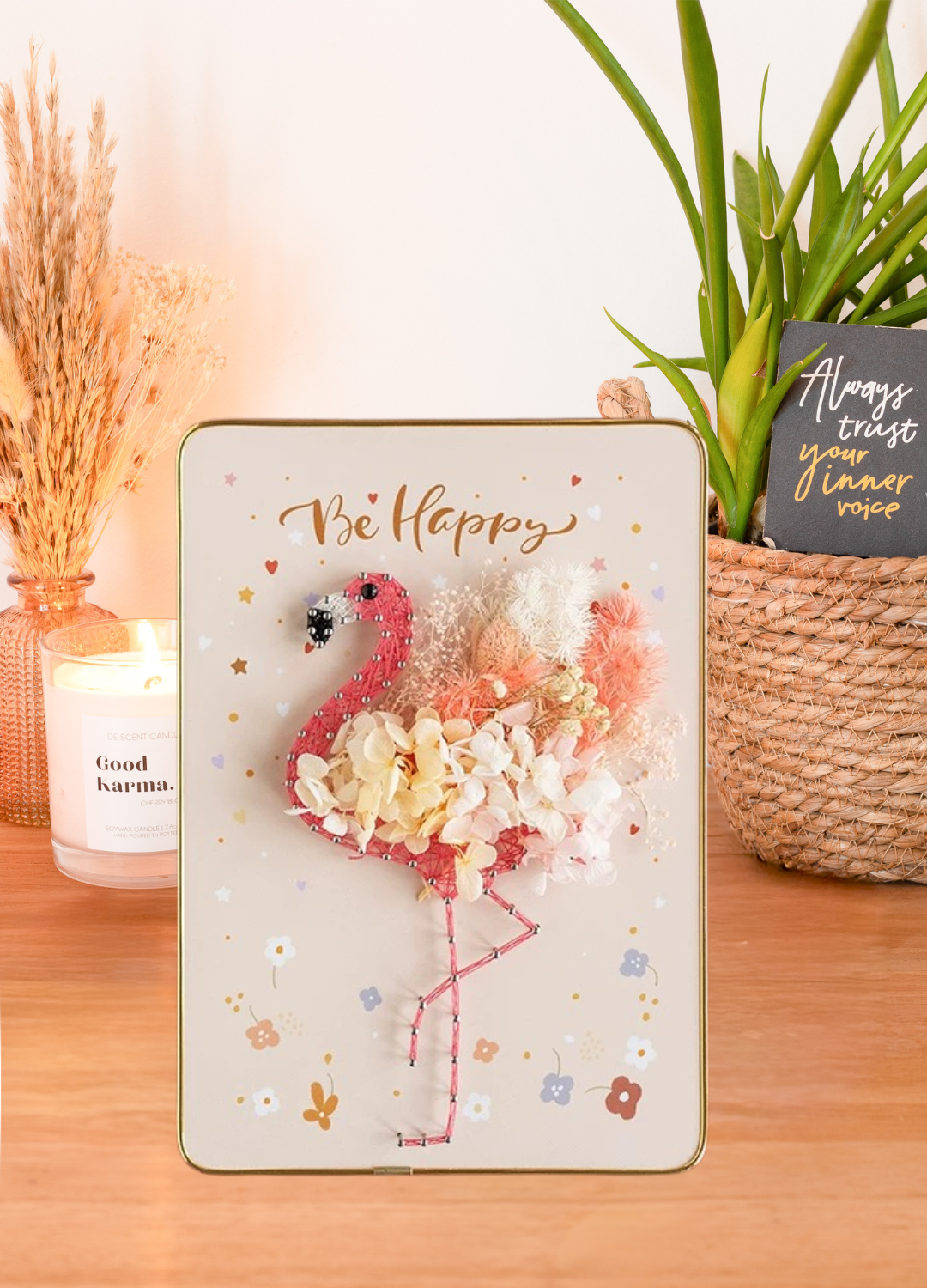 Flamingo Bloom - String Art Set met droogbloemen en led