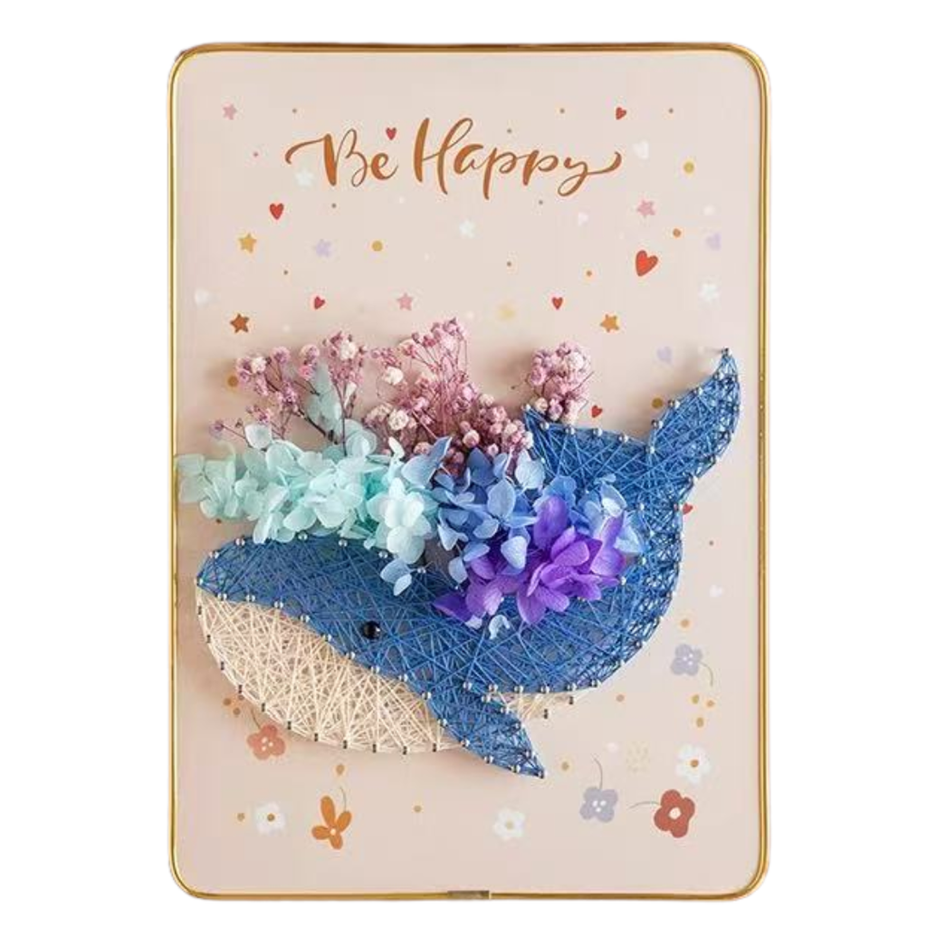 Blooming Whale - String Art Set met droogbloemen en ledlichtjes