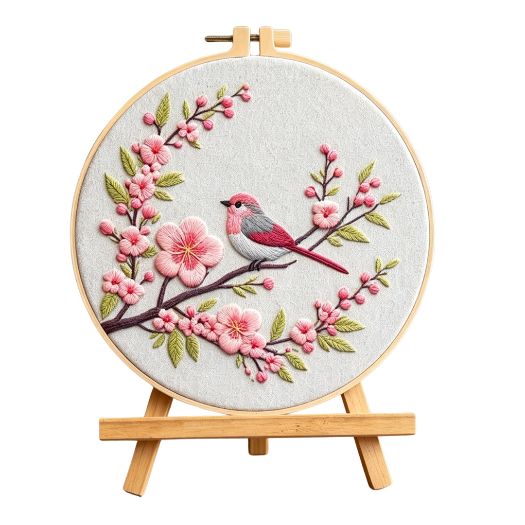 Blossom Song – Borduurset met vogel op bloesemtak