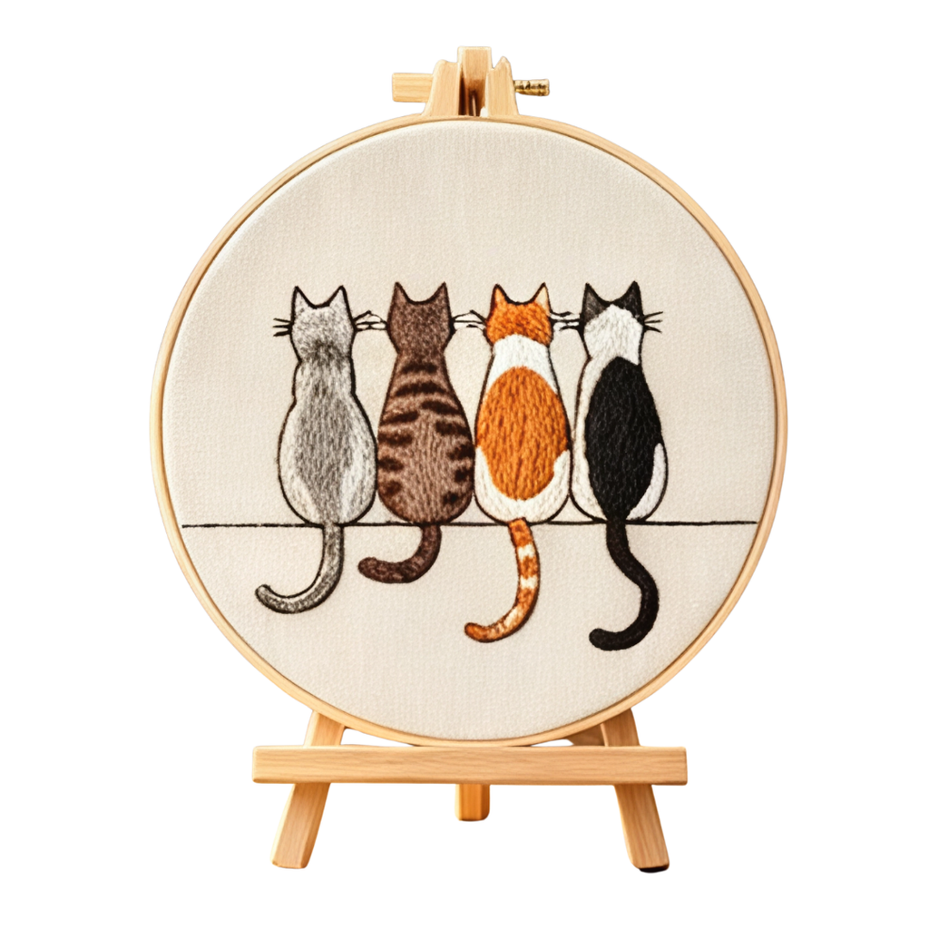 Purrfect Line – Borduurset met vier katten op een rij