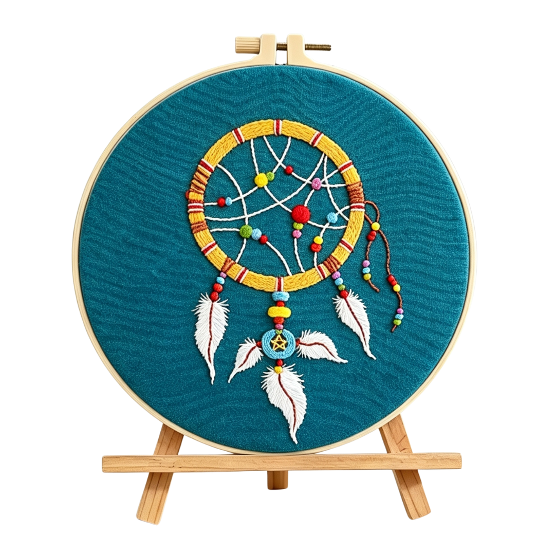Dreamcatcher Sky – Borduurset met dromenvanger op turquoise achtergrond