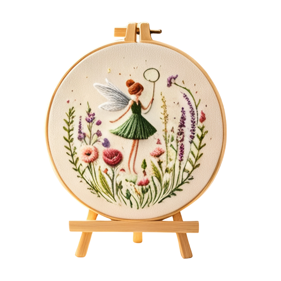 Meadow Dance – Borduurset met elfje tussen veldbloemen