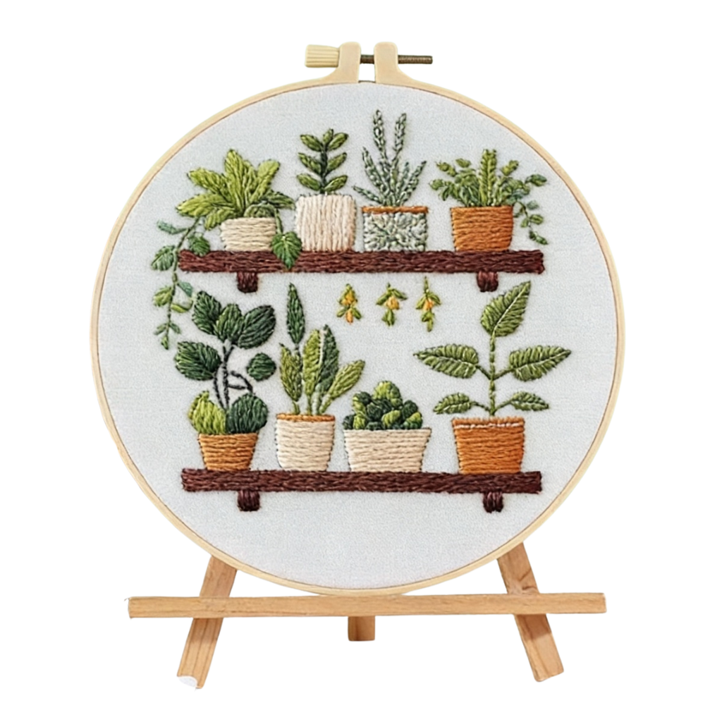 Green Haven – Borduurset met plantenshelf en kamerplanten