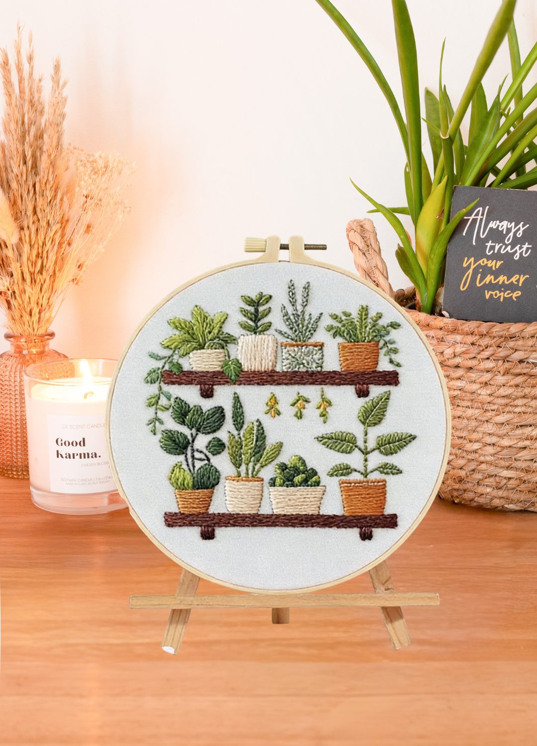 Green Haven – Borduurset met plantenshelf en kamerplanten