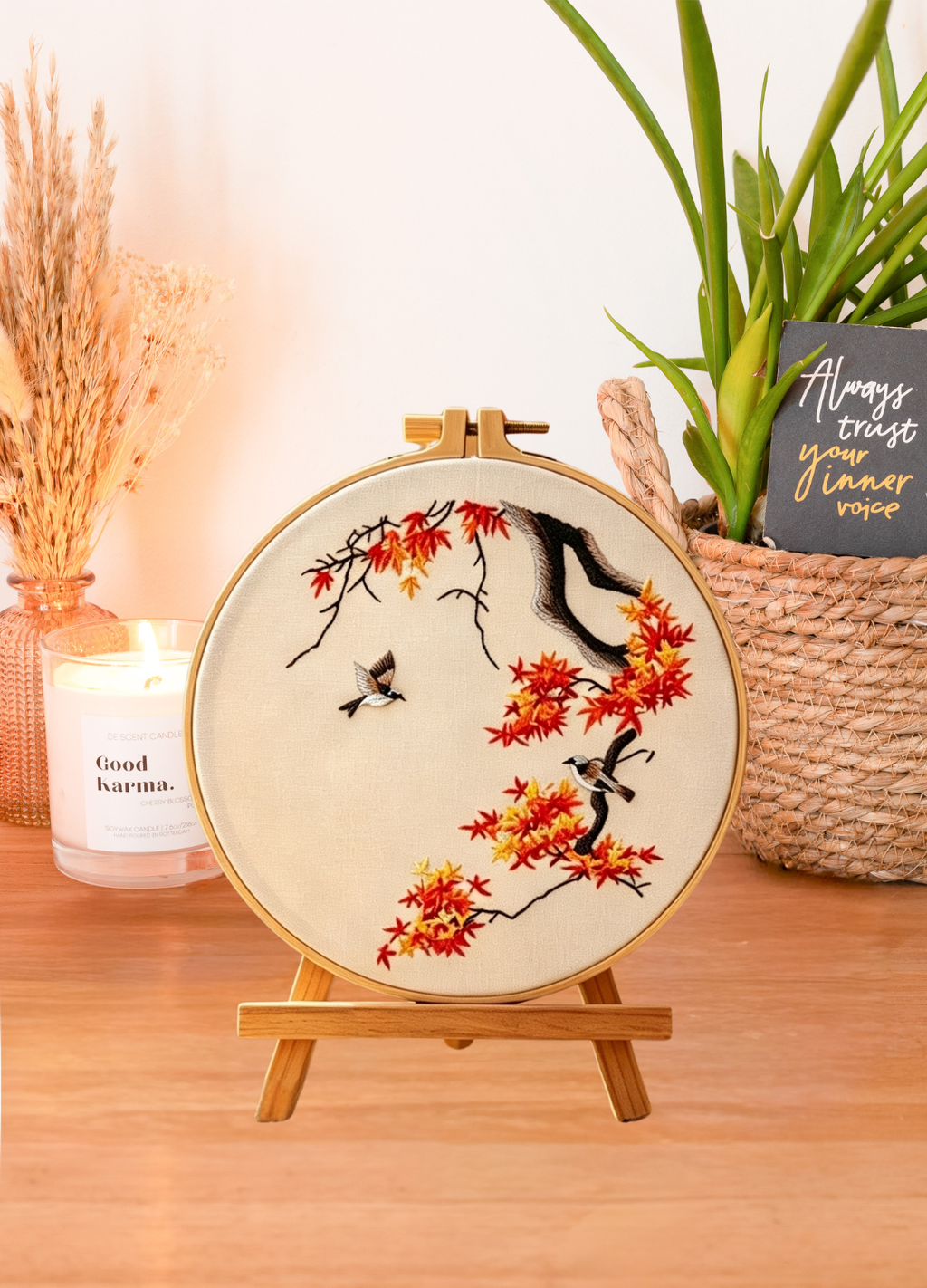 Whispering Branch – Borduurset met vogel en bloesemtakken