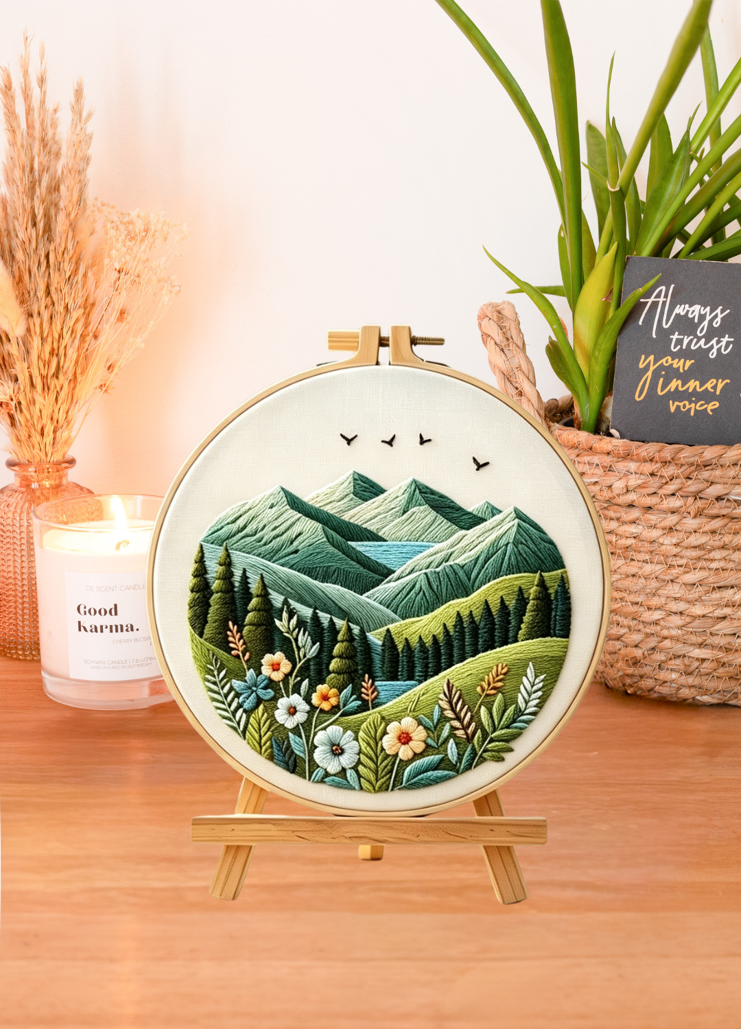 Emerald Valley – Borduurset met berglandschap en bloemen