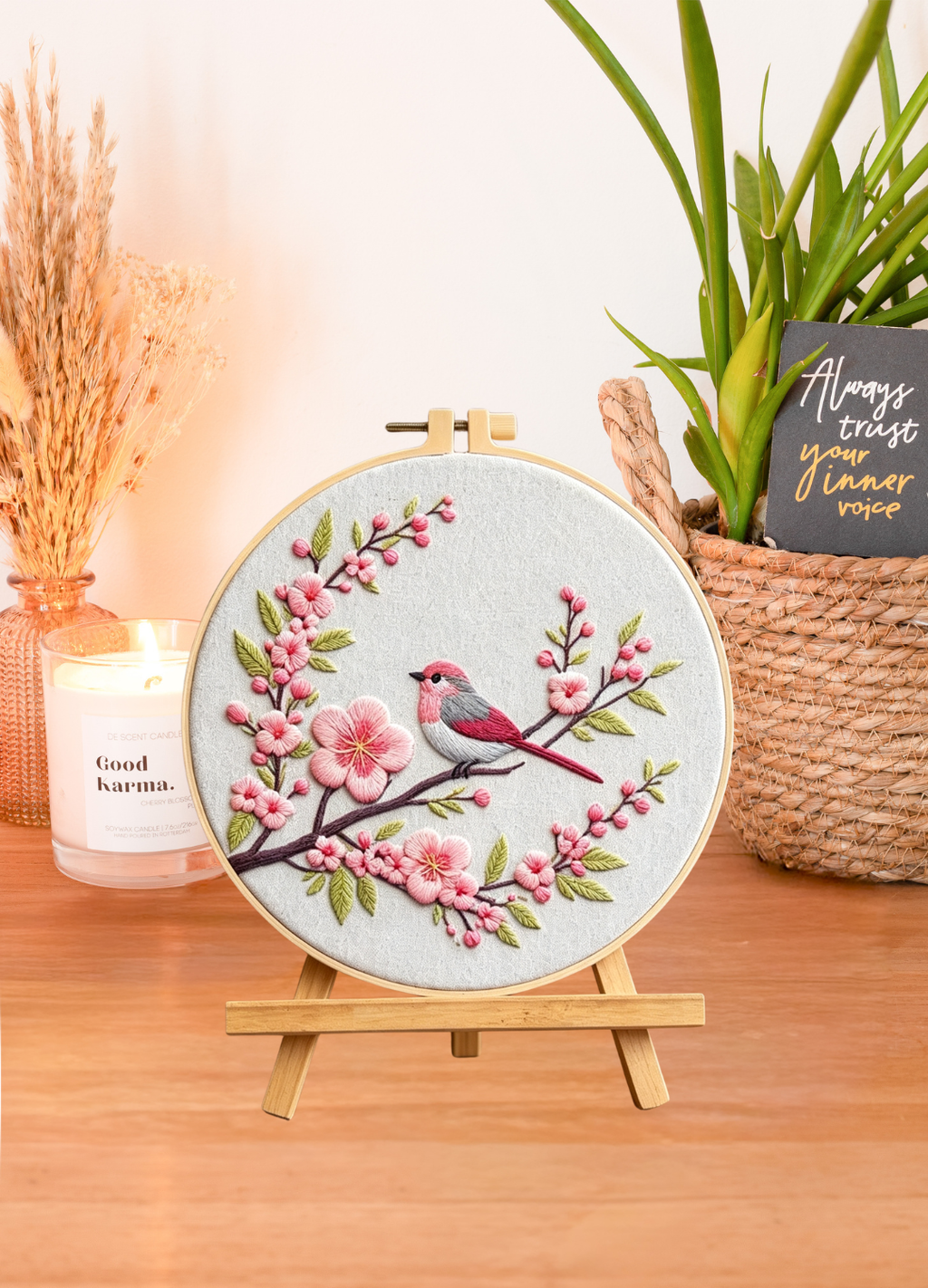 Blossom Song – Borduurset met vogel op bloesemtak