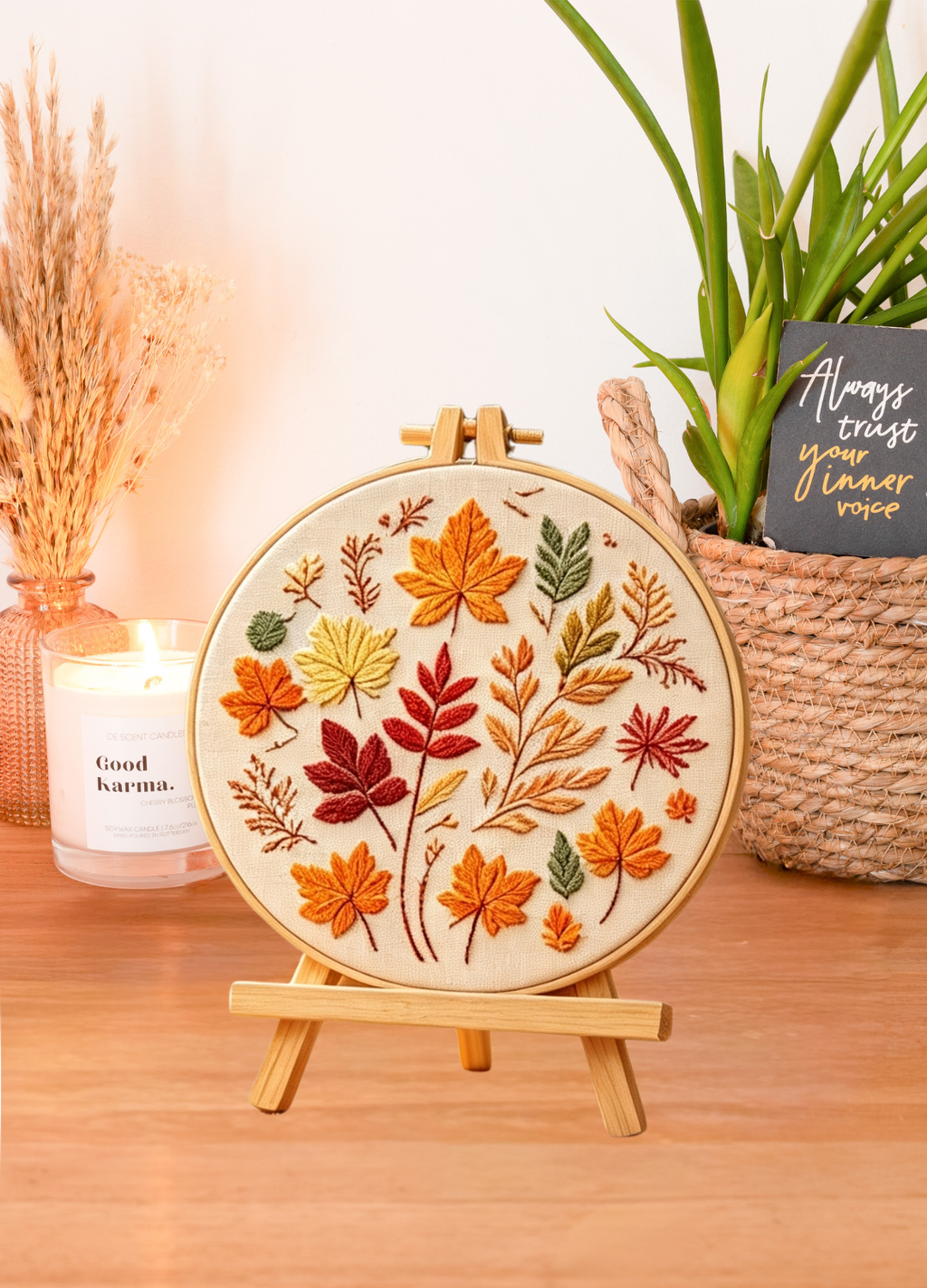 Maple Glow – Borduurset met herfstbladeren in warme tinten