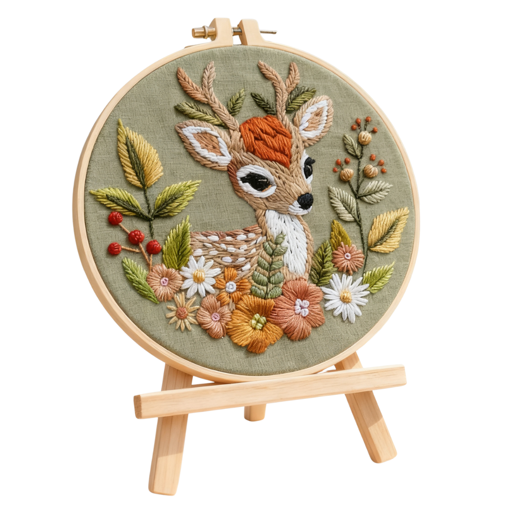Forest Deer – Embroidery kit with a young deer and autumn flowers