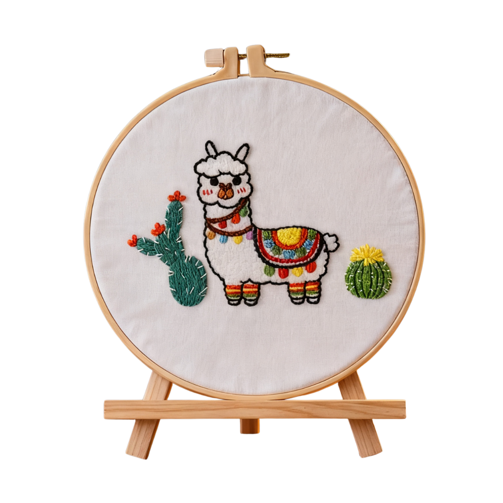 Sunny Llama – Kit de broderie avec un lama joyeux et des fleurs du désert
