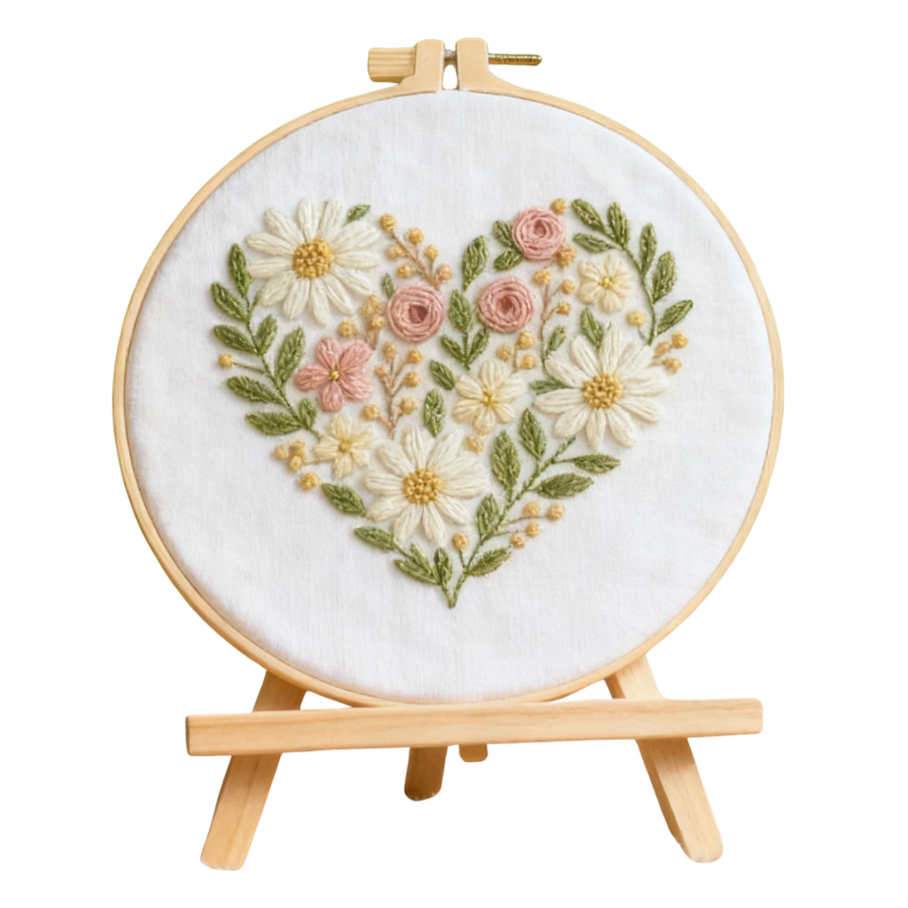 Floral Heart – Borduurset met margrieten en zachte roosjes