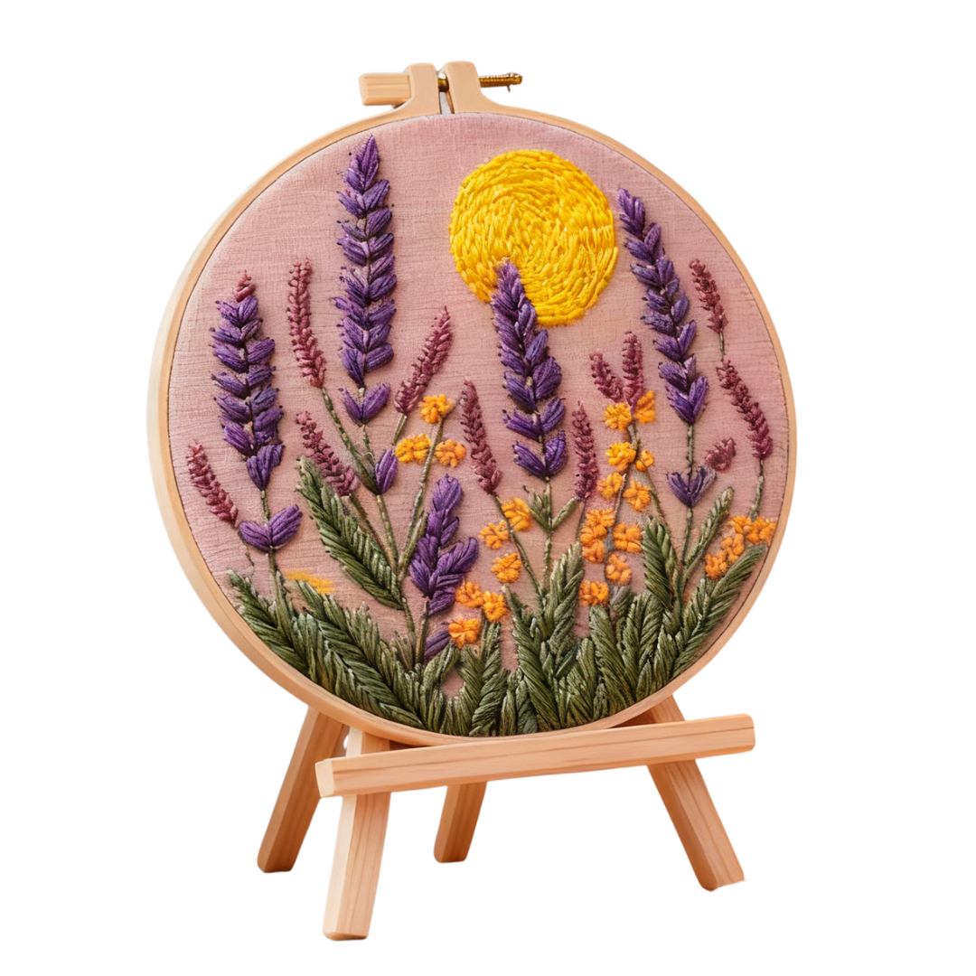 Lavender Sunset – Borduurset met lavendel en gouden avondzon