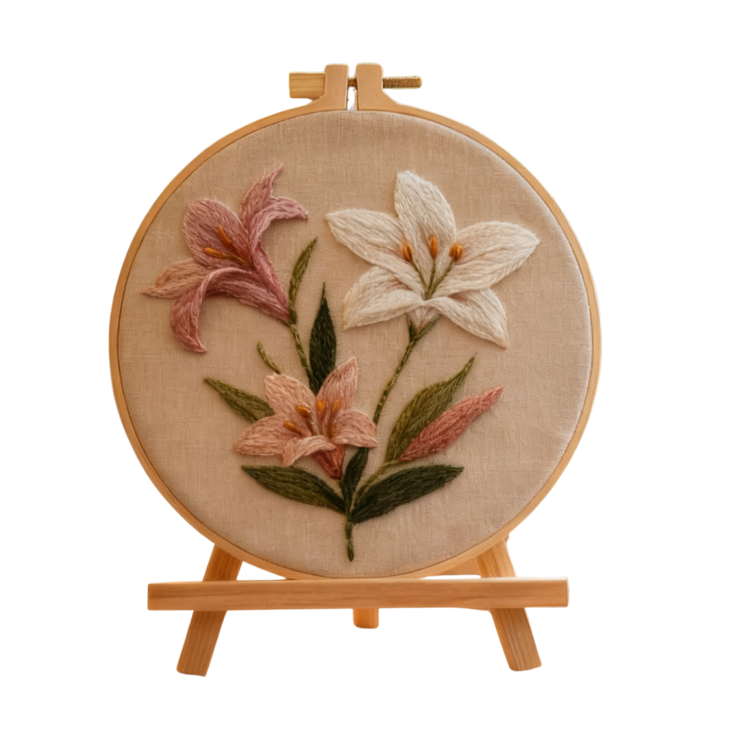 Lily Grace – Embroidery kit with elegant lilies in soft shades