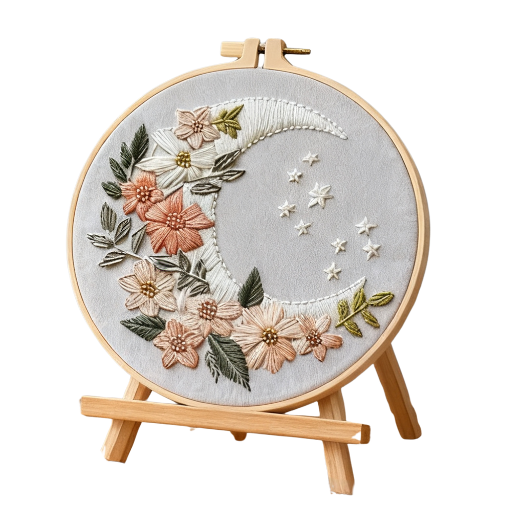 Moonlit Garden – Embroidery kit with moon, flowers and stars