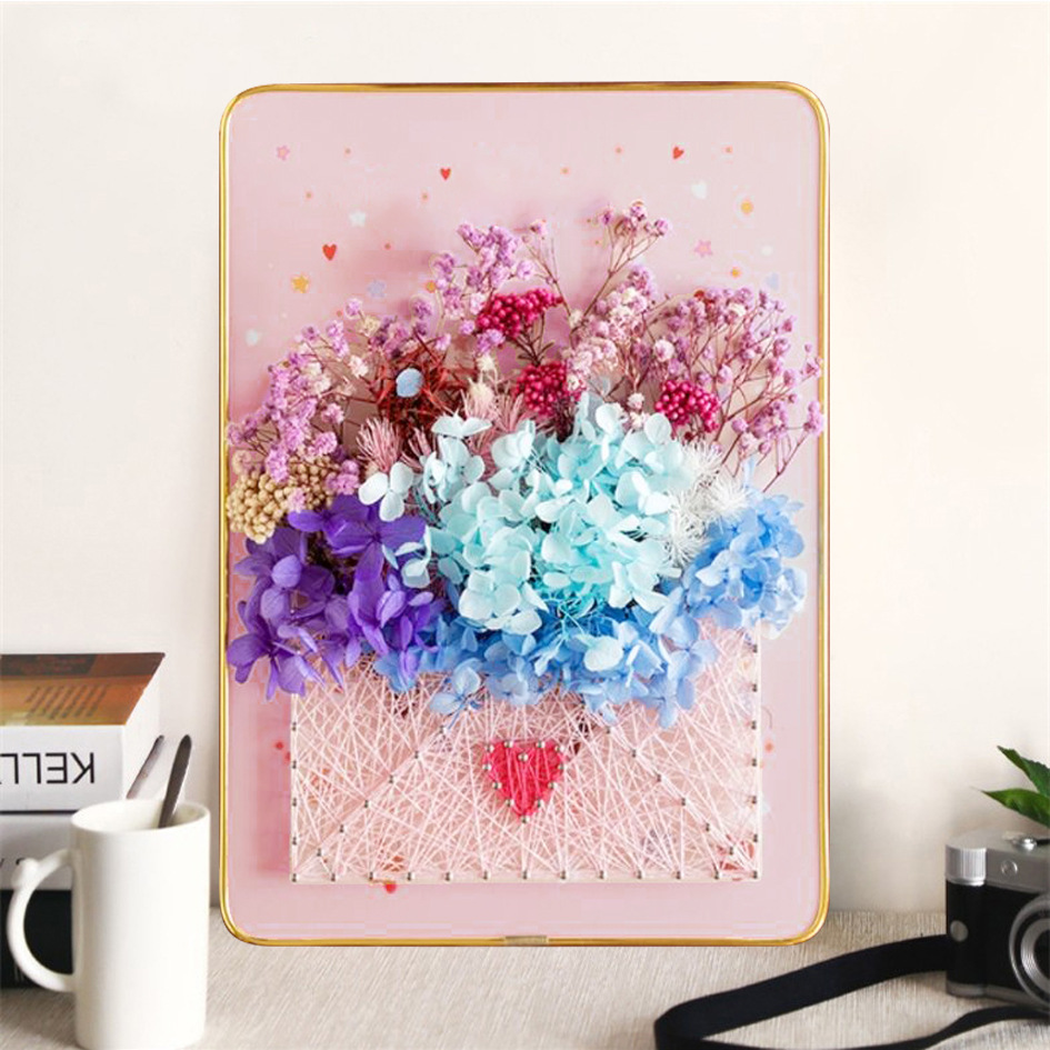 Pastel Bouquet – String Art Set met droogbloemen en ledlichtjes