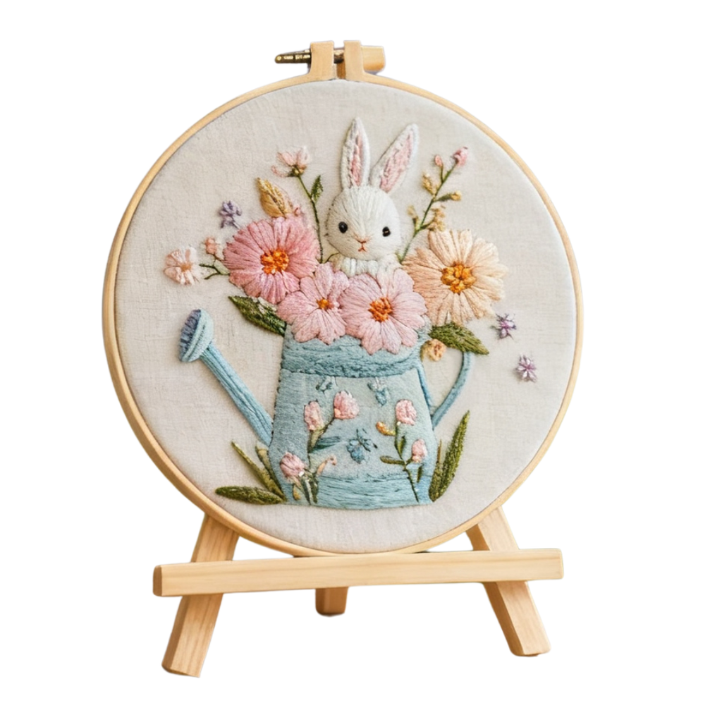 Bunny Bloom – Borduurset met gieter, bloemen en lief konijntje