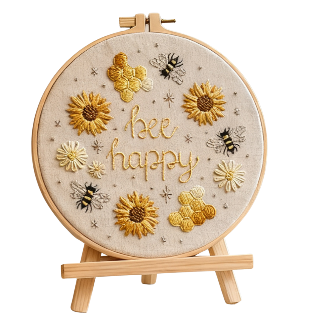 Bee Happy – Embroidery kit with sunflowers, bees and honeycombs