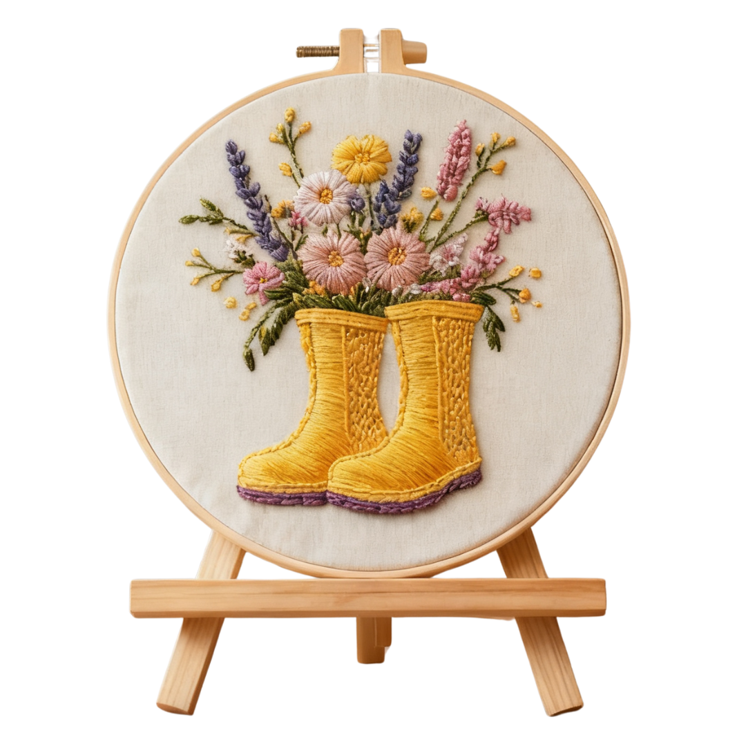 Spring Boots – Borduurset met laarsjes en lentebloemen