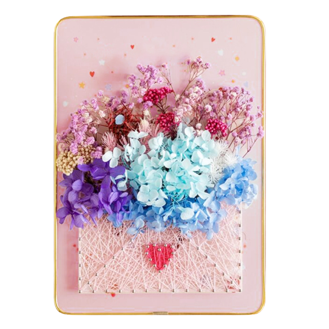 Pastel Bouquet – String Art Set with dried flowers and LED lights