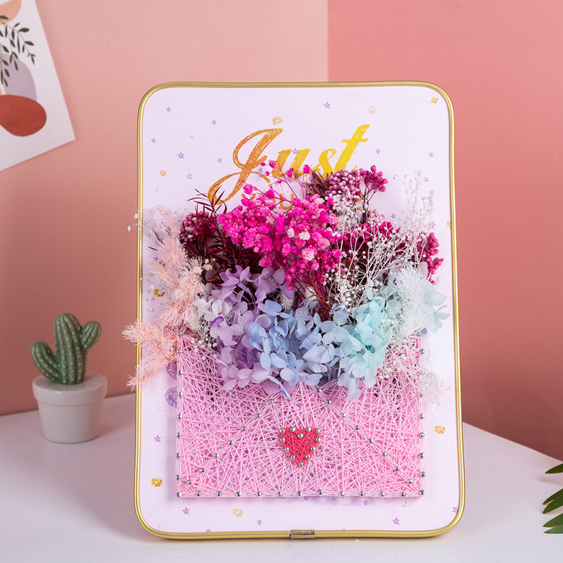 Pastel Bouquet – String Art Set met droogbloemen en ledlichtjes
