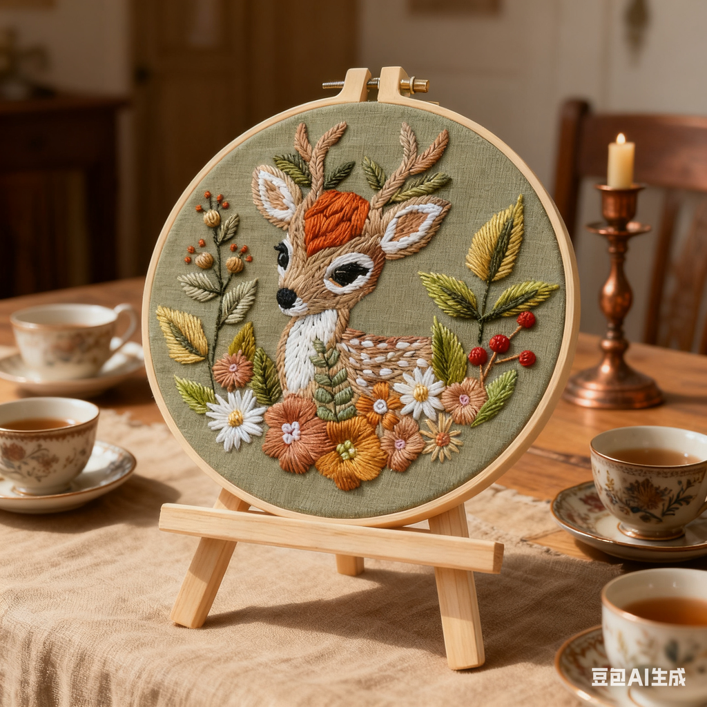 Forest Deer – Embroidery kit with a young deer and autumn flowers
