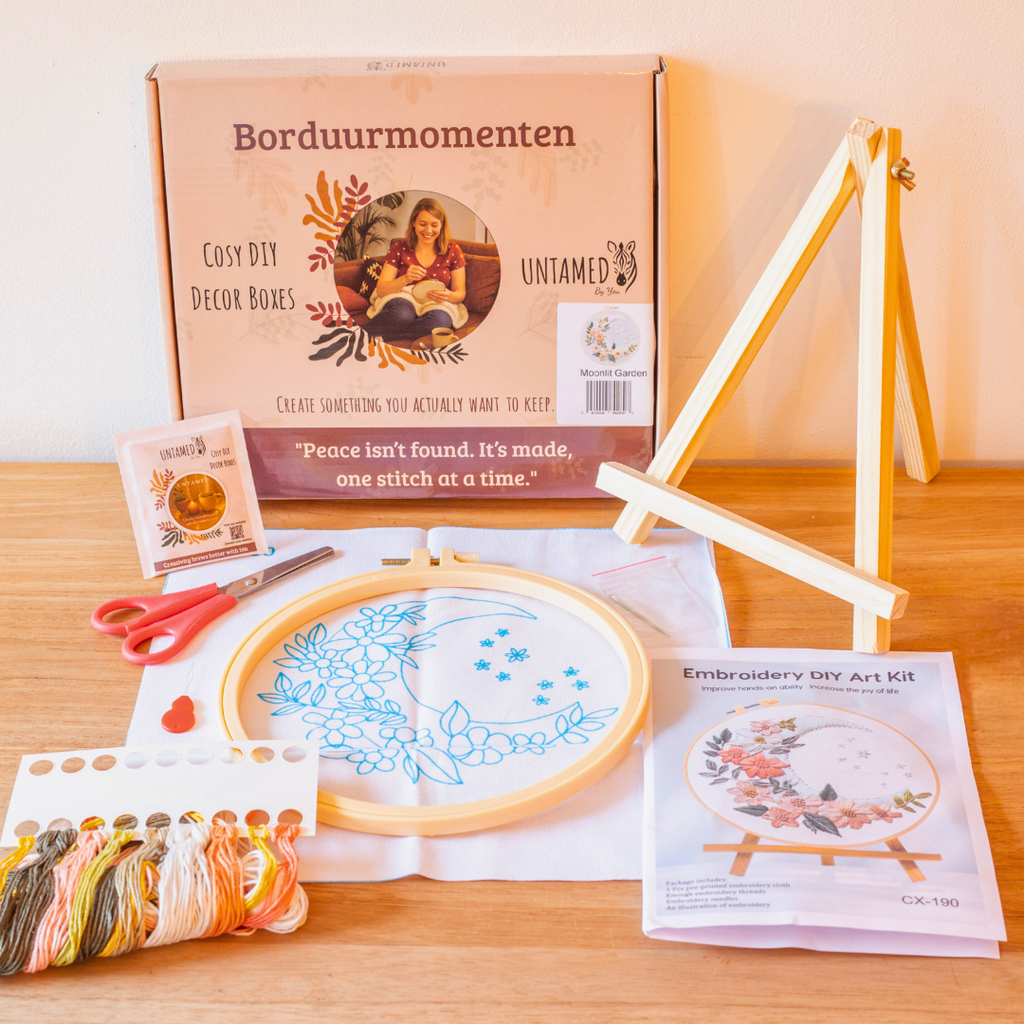 Moonlit Garden – Embroidery kit with moon, flowers and stars