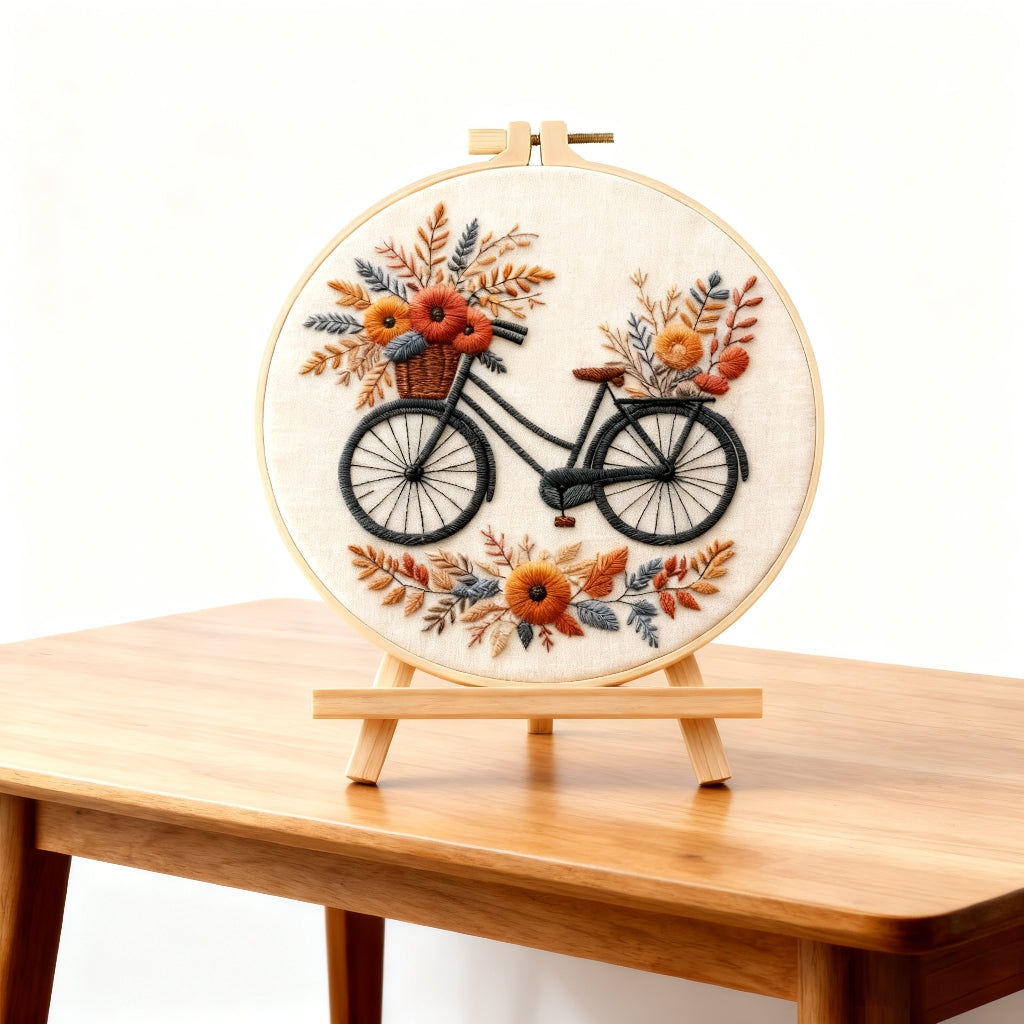 Autumn Ride – Borduurset met fiets en herfstbloemen