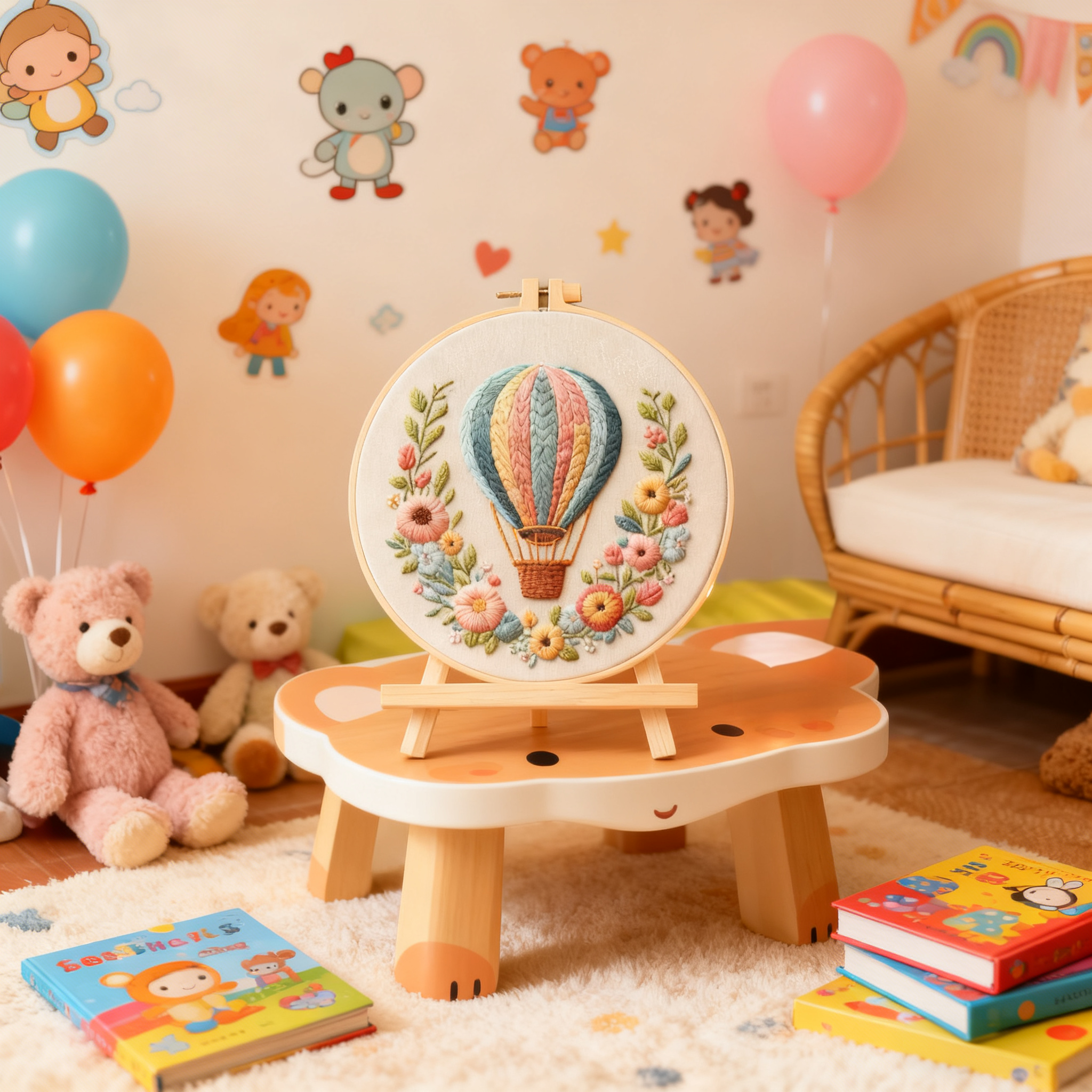 Sky Bloom – Borduurset met luchtballon en bloemenkrans