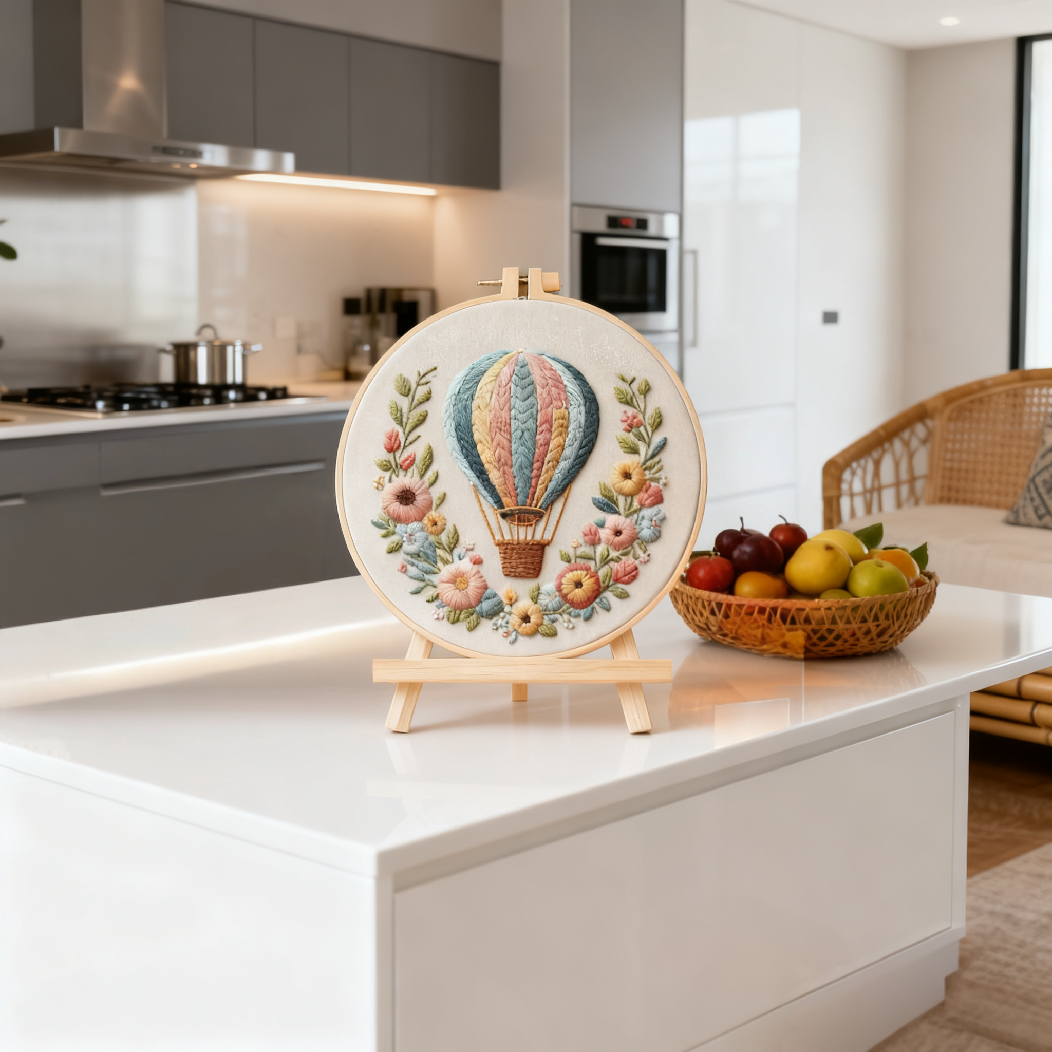 Sky Bloom – Borduurset met luchtballon en bloemenkrans