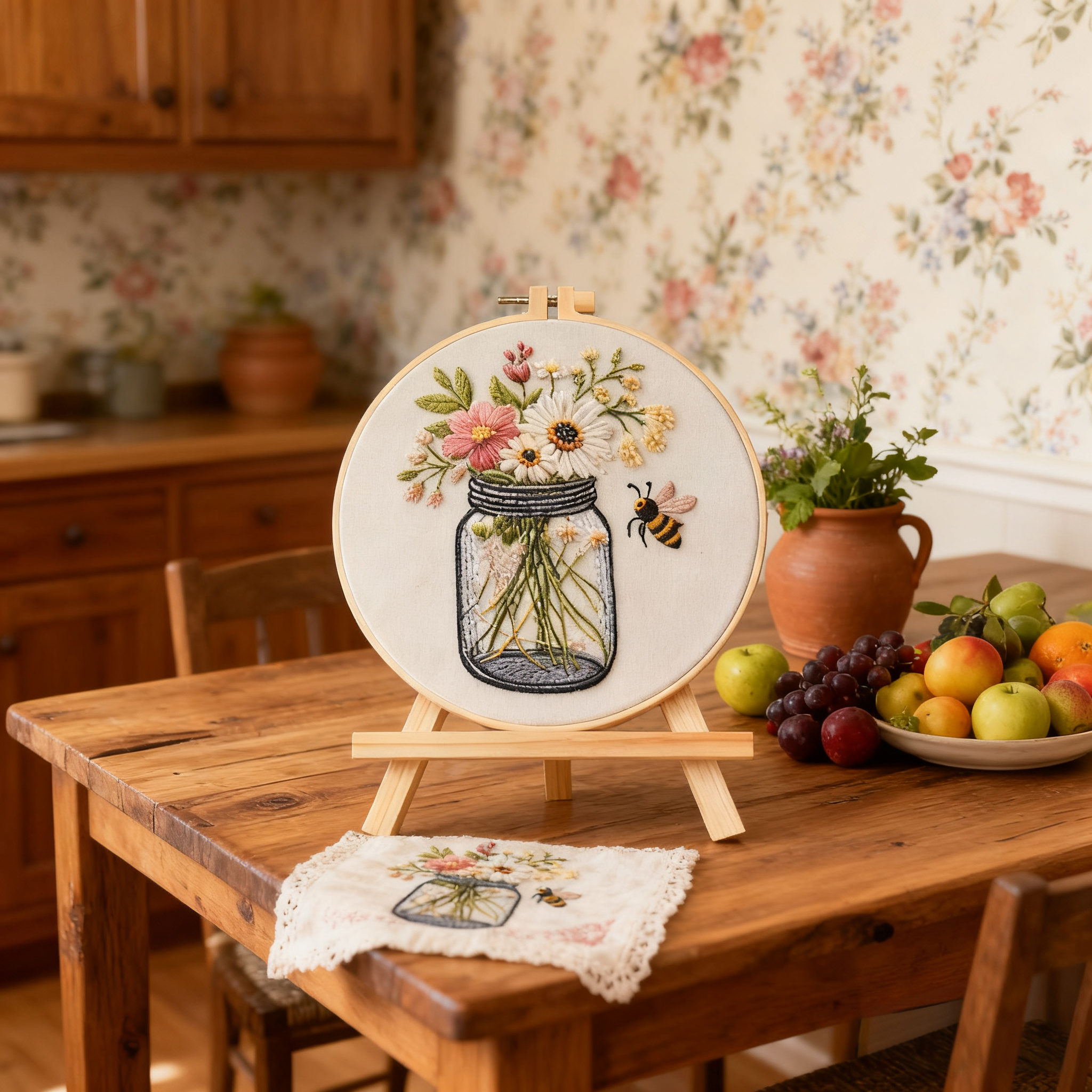 Honey Meadow – Borduurset met bloemen en bijtje