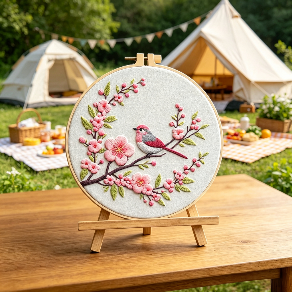 Blossom Song – Borduurset met vogel op bloesemtak