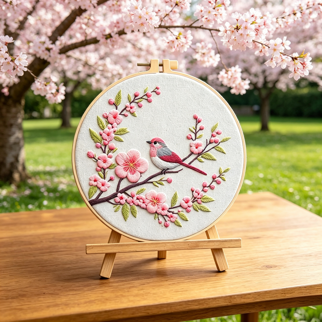 Blossom Song – Borduurset met vogel op bloesemtak