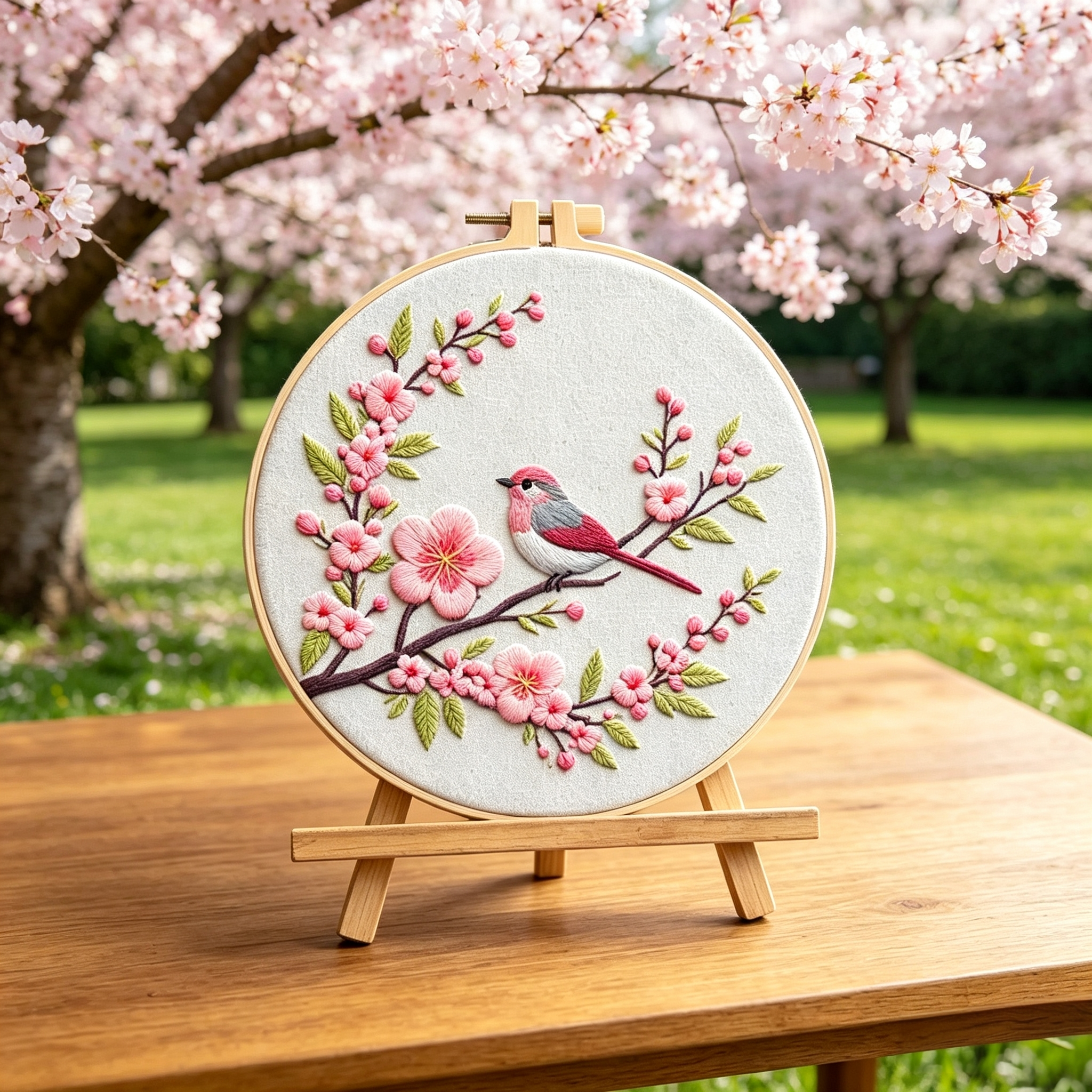 Blossom Song – Borduurset met vogel op bloesemtak