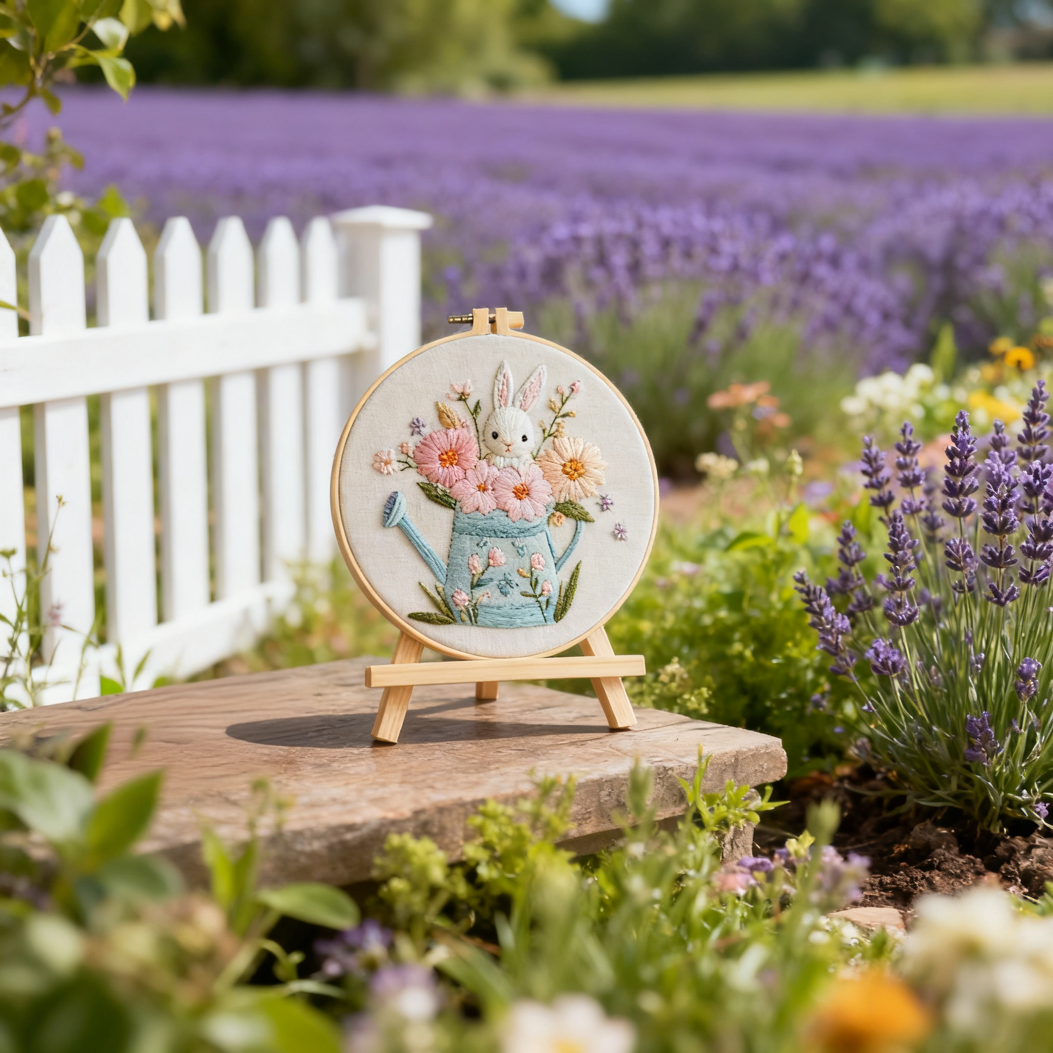 Bunny Bloom – Borduurset met gieter, bloemen en lief konijntje