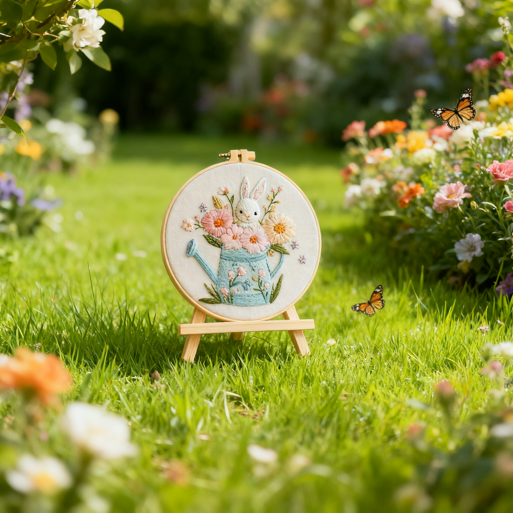 Bunny Bloom – Borduurset met gieter, bloemen en lief konijntje