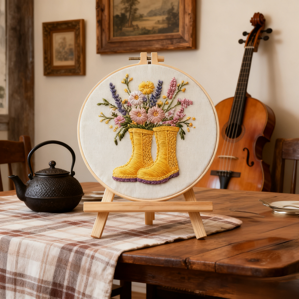 Spring Boots – Borduurset met laarsjes en lentebloemen