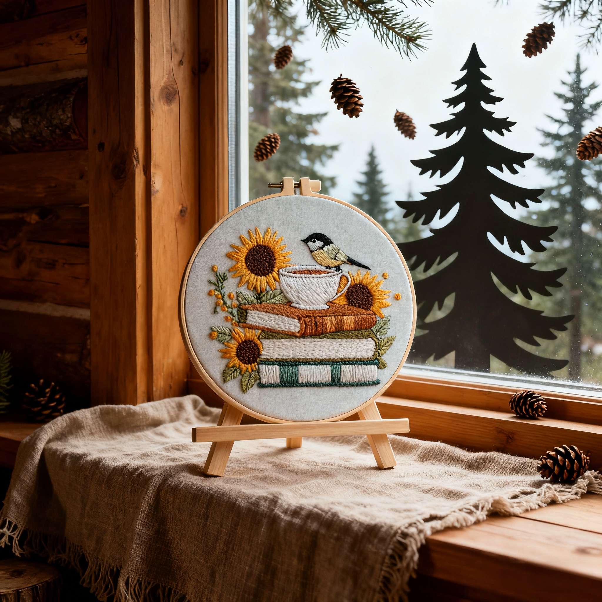 Sunlit Stories – Borduurset met boeken, zonnebloemen en een vogeltje