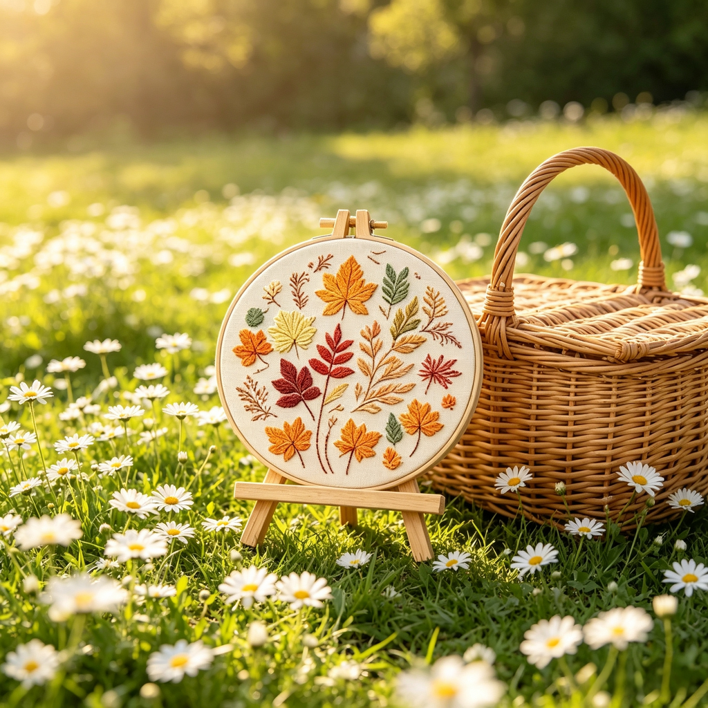 Maple Glow – Borduurset met herfstbladeren in warme tinten