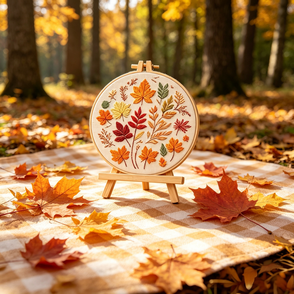 Maple Glow – Borduurset met herfstbladeren in warme tinten