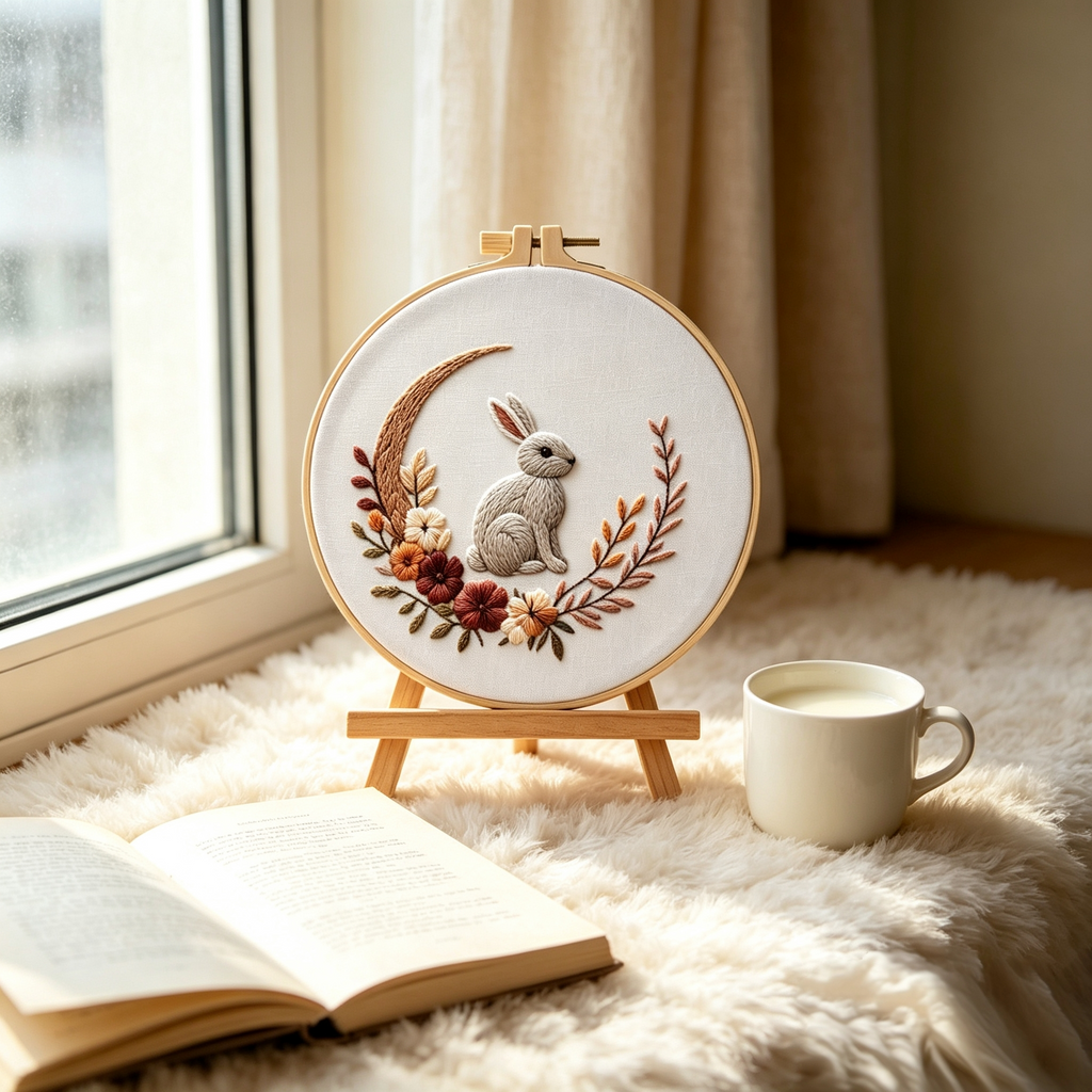 Forest Bunny – Borduurset met konijn in herfstkrans