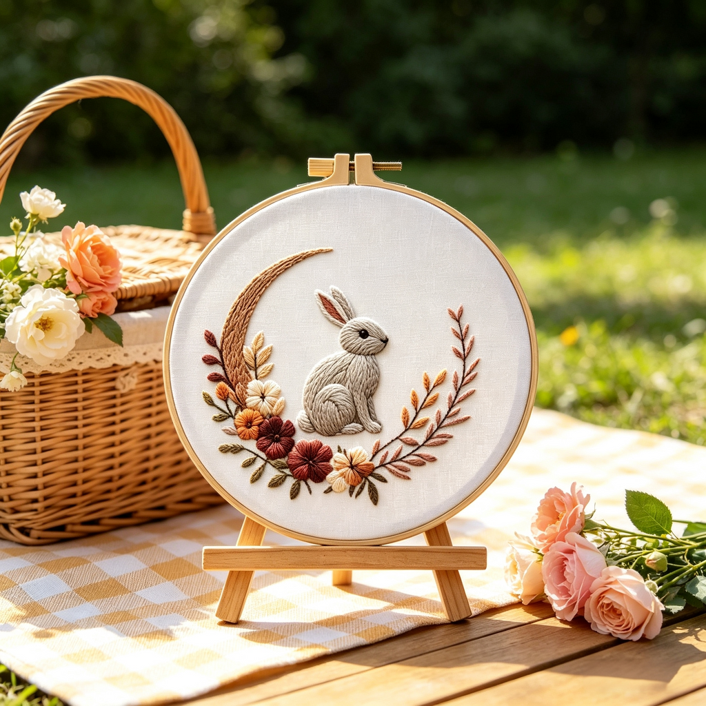 Forest Bunny – Borduurset met konijn in herfstkrans