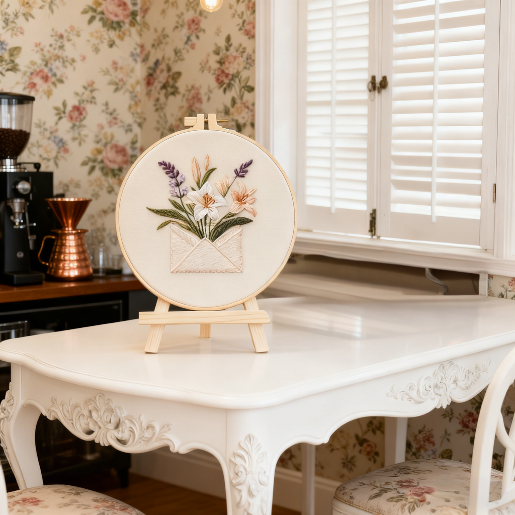 Envelope Bloom – Borduurset met bloemenboeket in een envelop