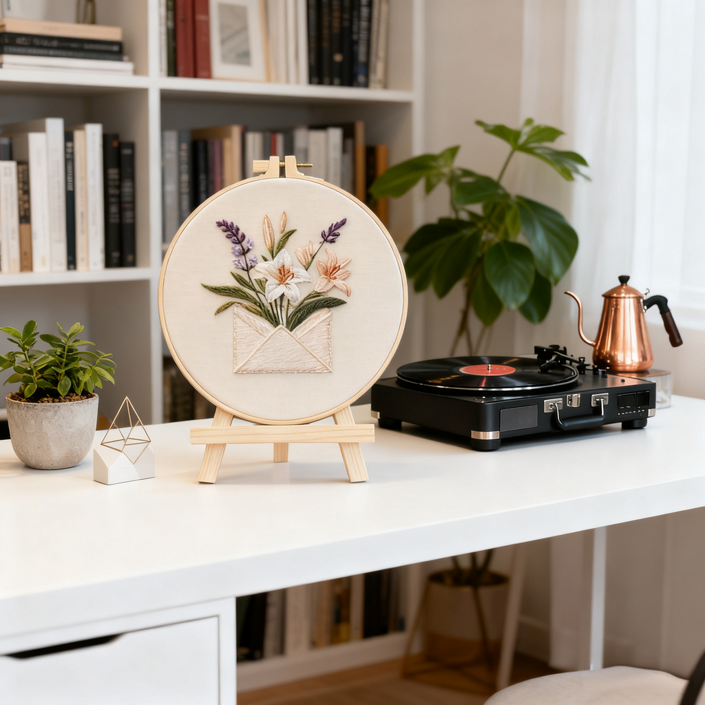 Envelope Bloom – Borduurset met bloemenboeket in een envelop