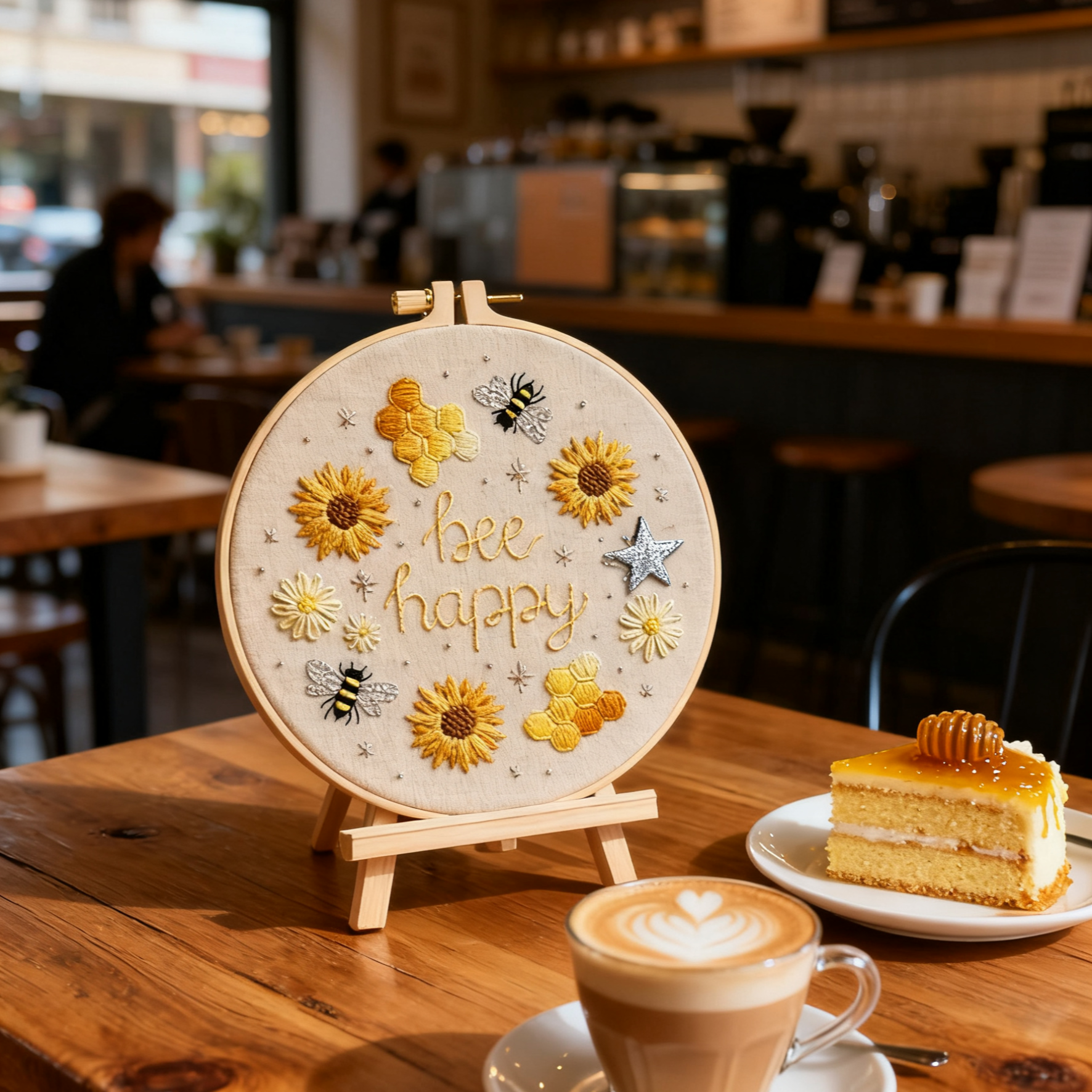 Bee Happy – Borduurset met zonnebloemen, bijtjes en honingraten