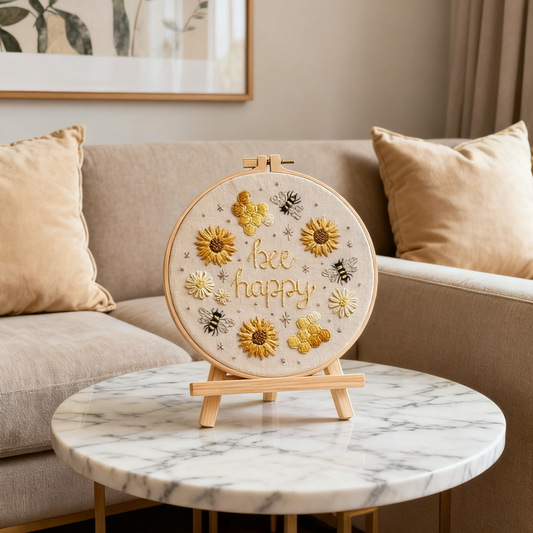 Bee Happy – Borduurset met zonnebloemen, bijtjes en honingraten